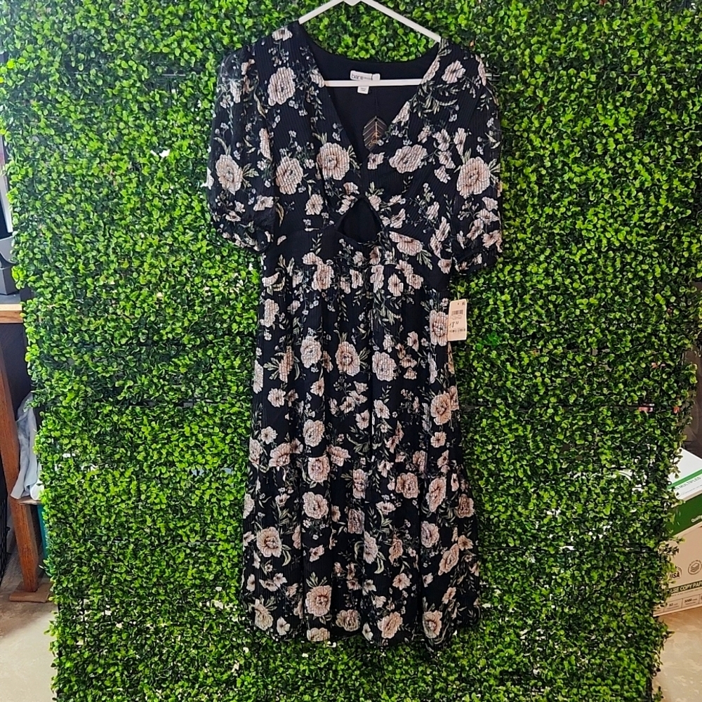 Bar Iii Women's Floral Print Cutout Dress Medium Nwt